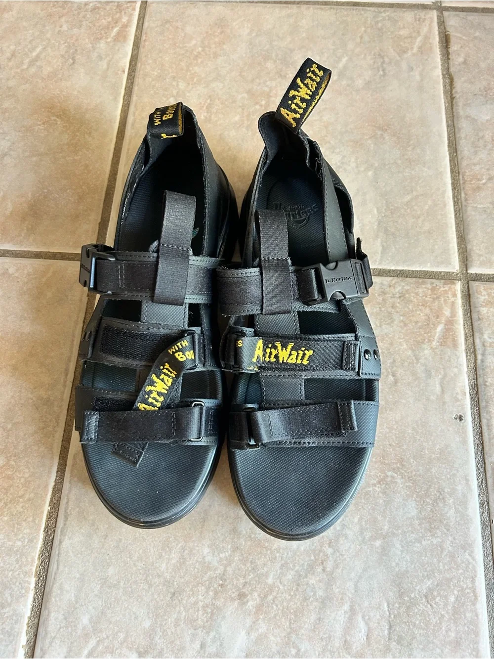 Dr. Martens Black Sandal with Yellow Stitching